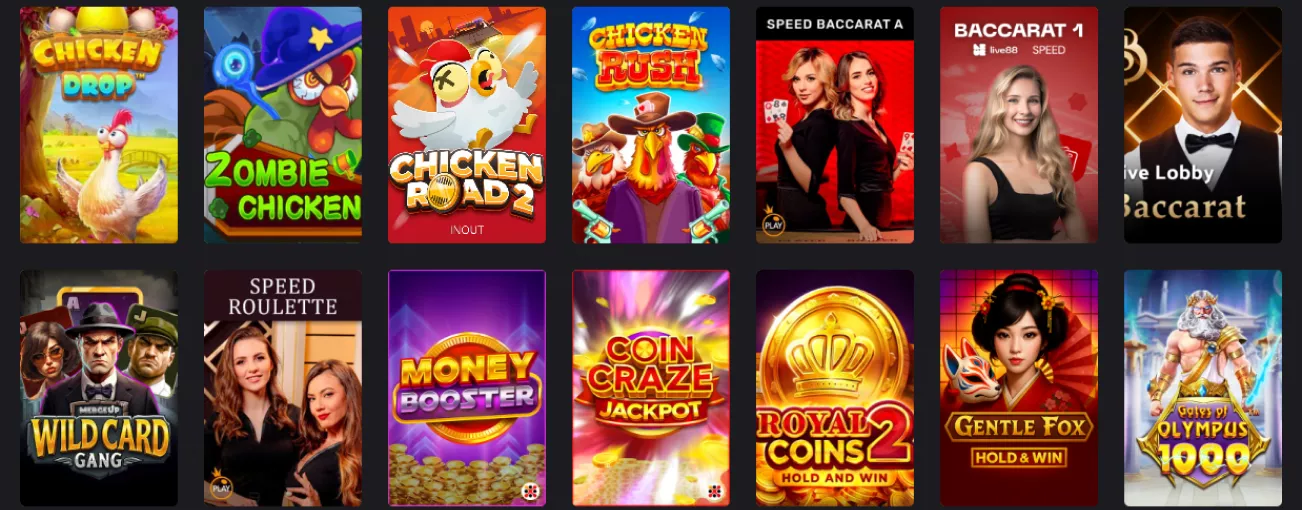 A mosaic of casino and live dealer games, highlighting Avocasino's diverse library
