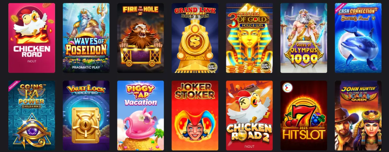 A vibrant grid of popular slot game thumbnails available to play at Avocasino